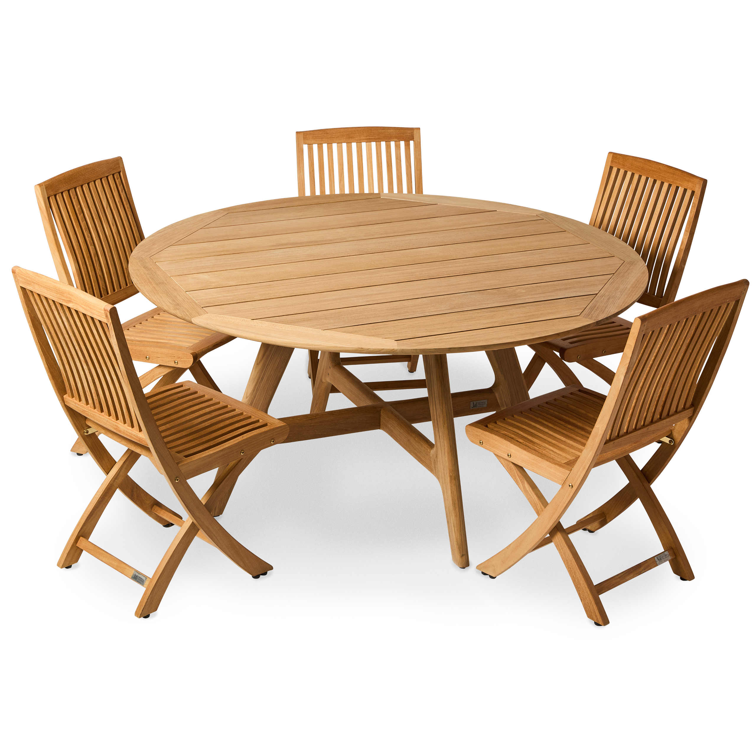 The Freshwater teak outdoor dining table set with Toronto folding side chairs, Jati Furniture products